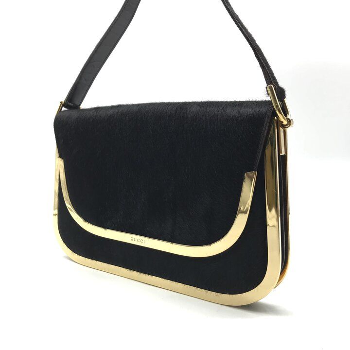Gucci Calf Hair Shoulder Bag Tom Ford Era Vintage Metal Black Gold — view 2