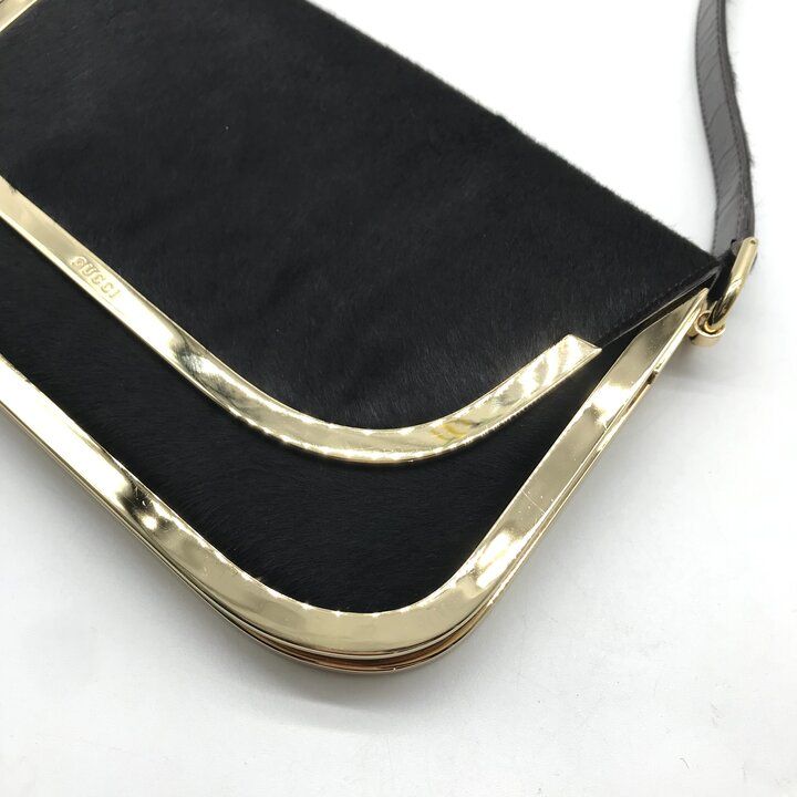 Gucci Calf Hair Shoulder Bag Tom Ford Era Vintage Metal Black Gold — view 6
