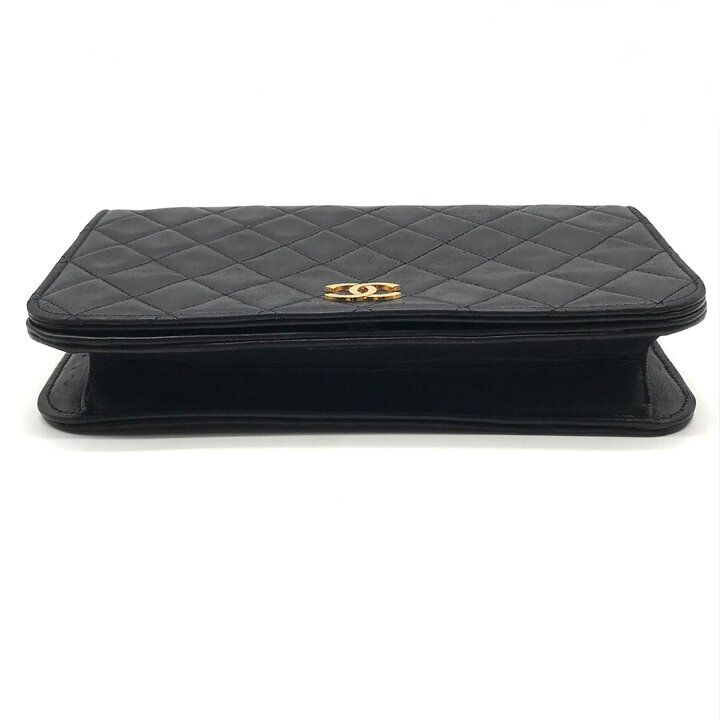 Chanel CC Logo Quilted Push Lock Leather Chain Shoulder Bag Black — view 3