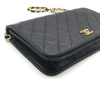 Chanel CC Logo Quilted Push Lock Leather Chain Shoulder Bag Black — view 4