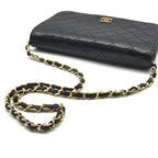 Chanel CC Logo Quilted Push Lock Leather Chain Shoulder Bag Black — view 6