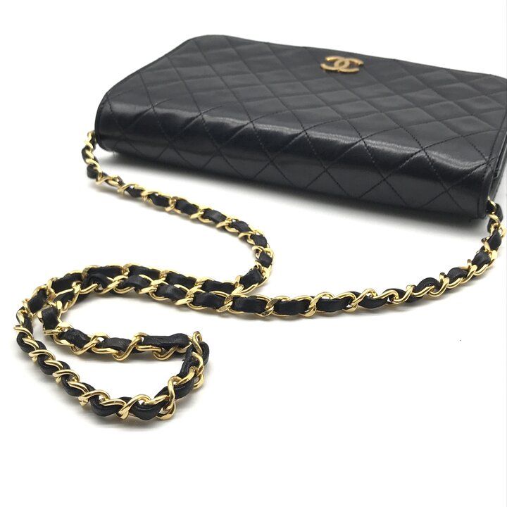 Chanel CC Logo Quilted Push Lock Leather Chain Shoulder Bag Black — view 6