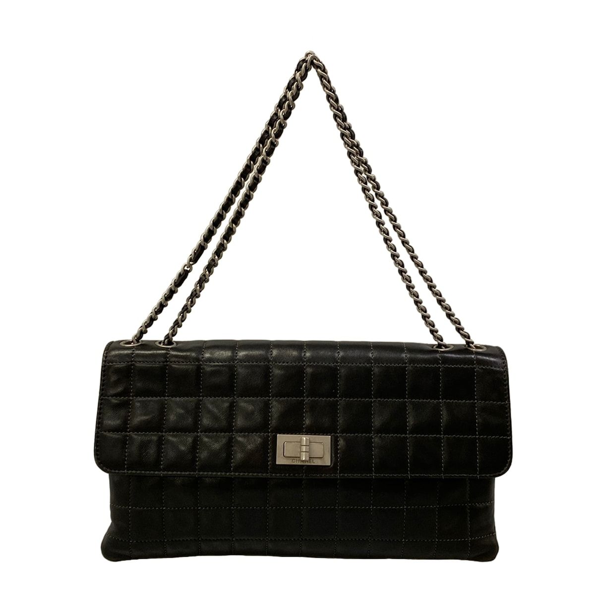 Chanel Shoulder Bag Choco Bar 2.55 Black Chain Vintage Silver Lambskin