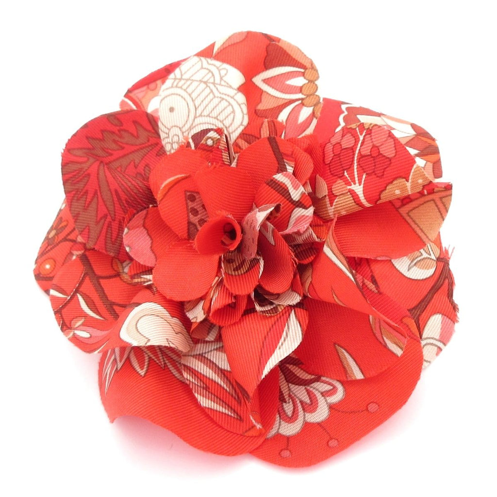 Hermes Corsage Silk Red Flora Flower Brooch