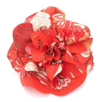 Hermes Corsage Silk Red Flora Flower Brooch