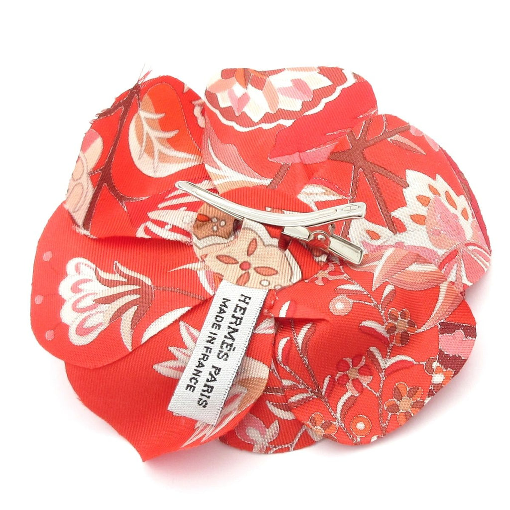 Hermes Corsage Silk Red Flora Flower Brooch — view 2
