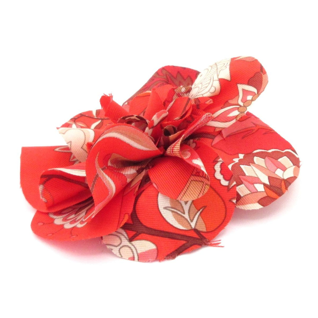 Hermes Corsage Silk Red Flora Flower Brooch — view 3