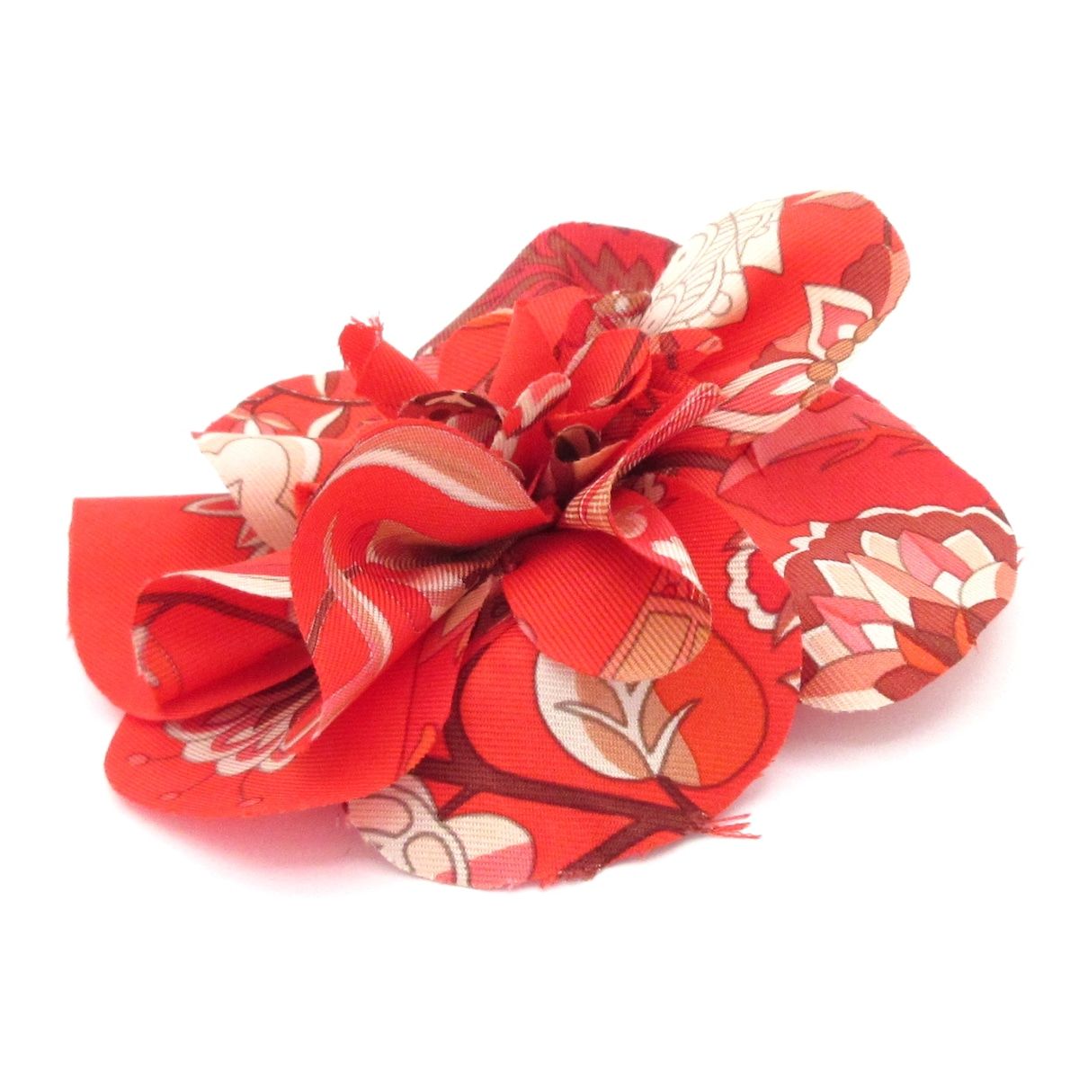 Hermes Corsage Silk Red Flora Flower Brooch — view 3
