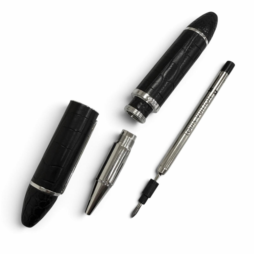 Louis Vuitton Cargo Alligator Cap Type Ballpoint Pen Black Silver Handwriting — view 4