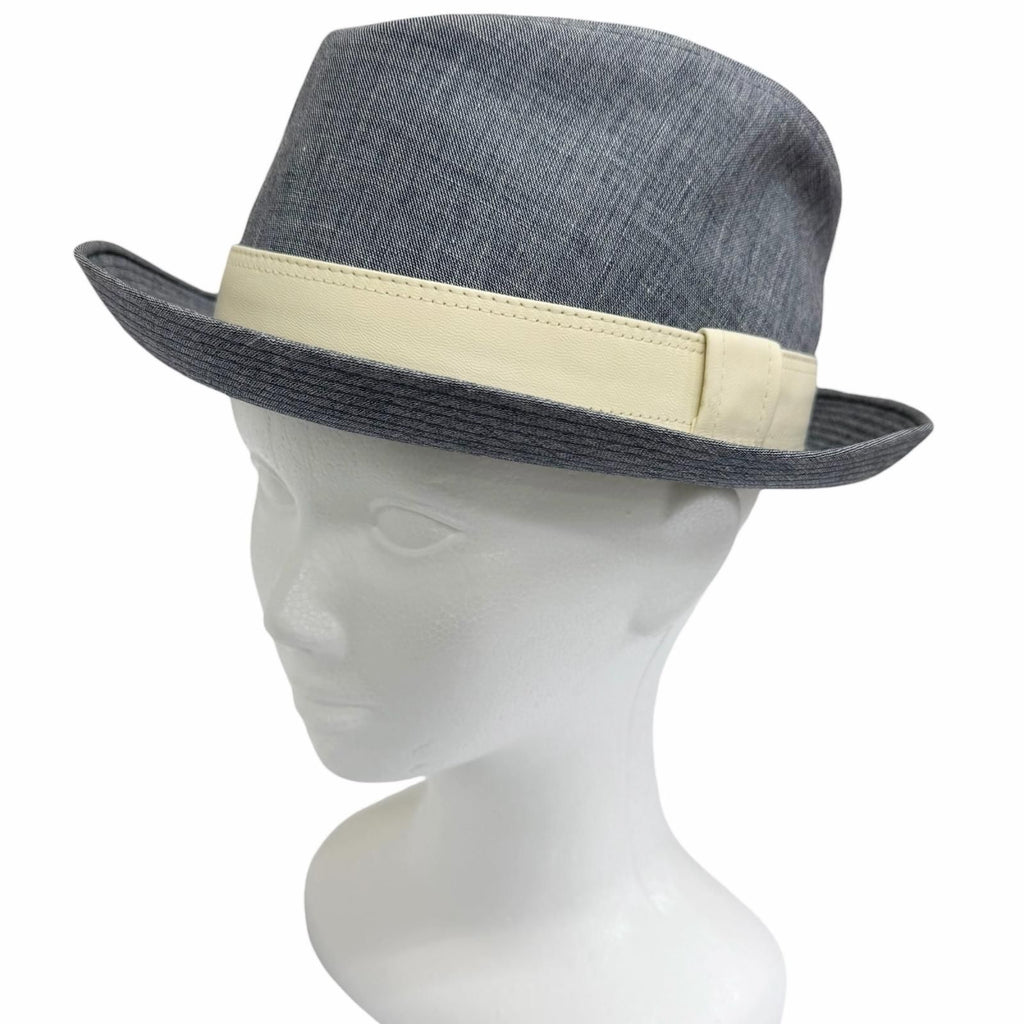 Hermes Linen Wool Use Fedora Hat Blue White FR 60