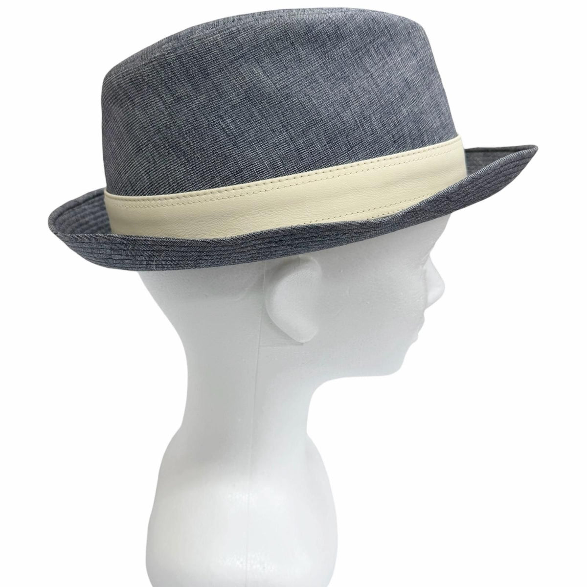 Hermes Linen Wool Use Fedora Hat Blue White FR 60 — view 3