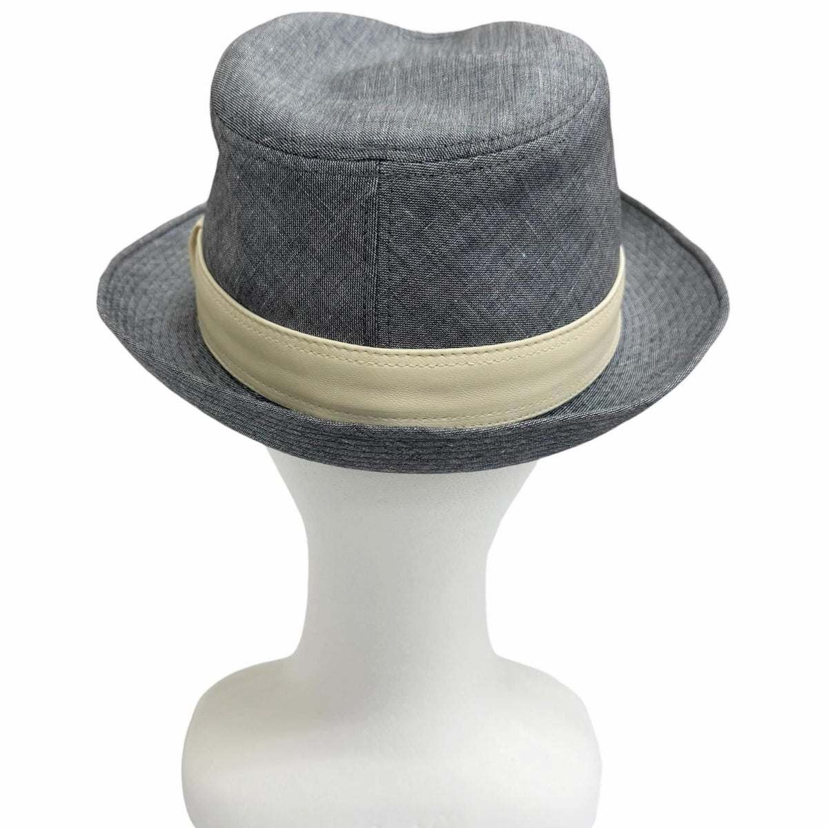 Hermes Linen Wool Use Fedora Hat Blue White FR 60 — view 4