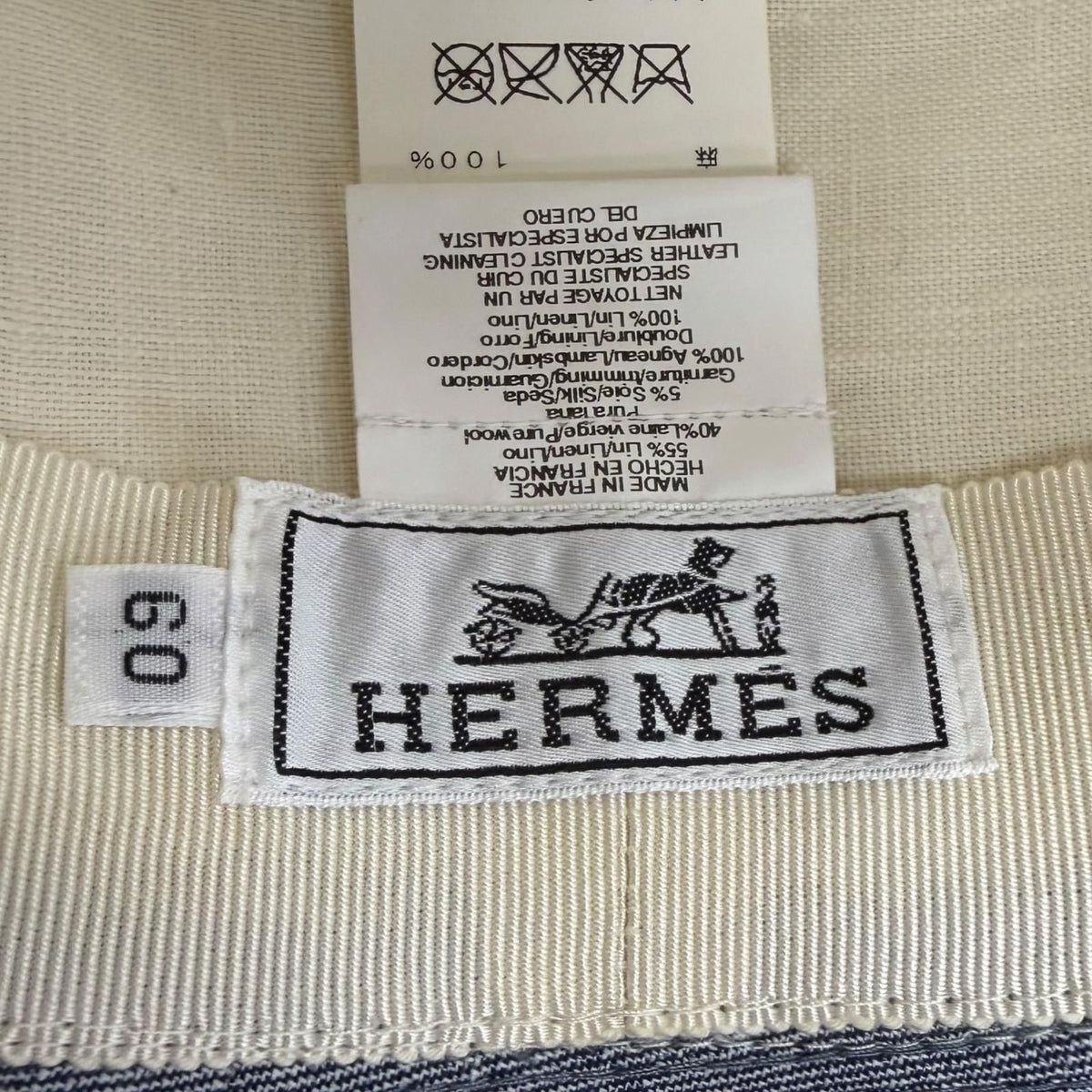 Hermes Linen Wool Use Fedora Hat Blue White FR 60 — view 6