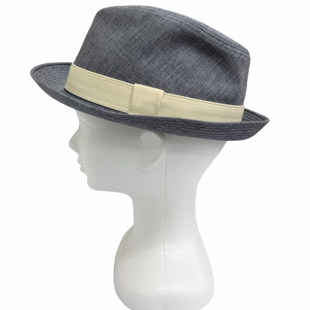 Hermes Linen Wool Use Fedora Hat Blue White FR 60 — view 2