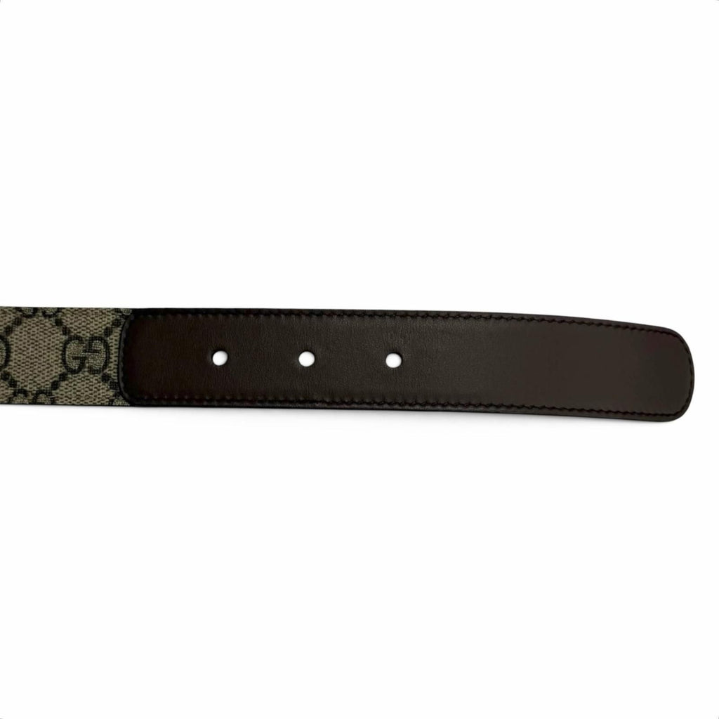 Gucci GG Supreme Canvas Logo Buckle Leather Belt Beige Brown Gold — view 6