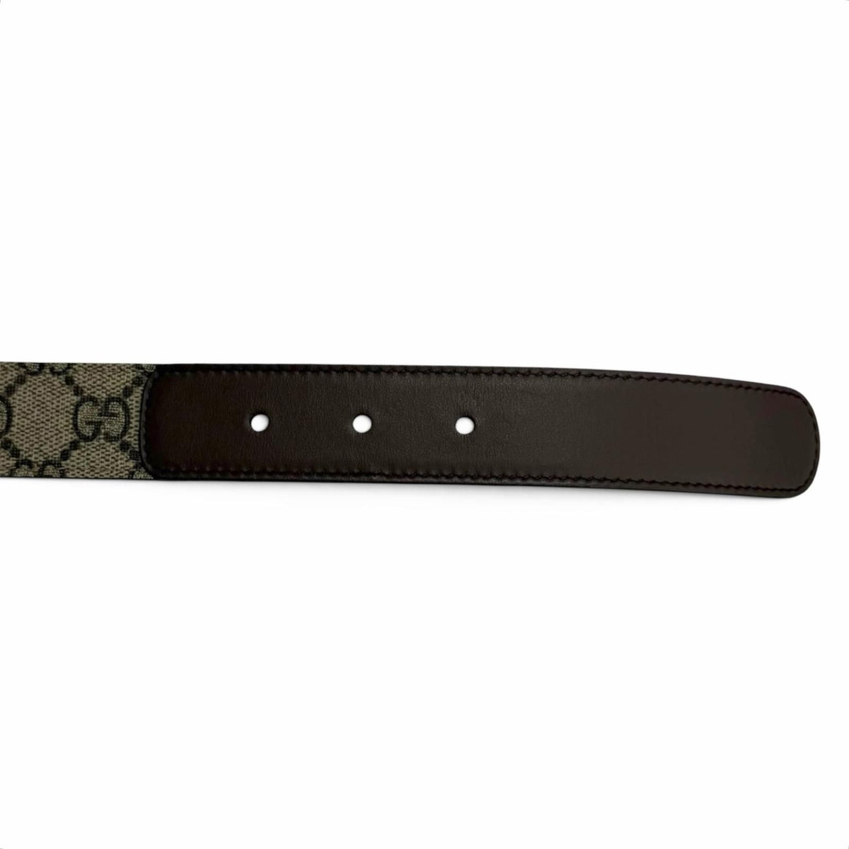Gucci GG Supreme Canvas Logo Buckle Leather Belt Beige Brown Gold — view 6