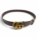 Gucci GG Supreme Canvas Logo Buckle Leather Belt Beige Brown Gold — view 2
