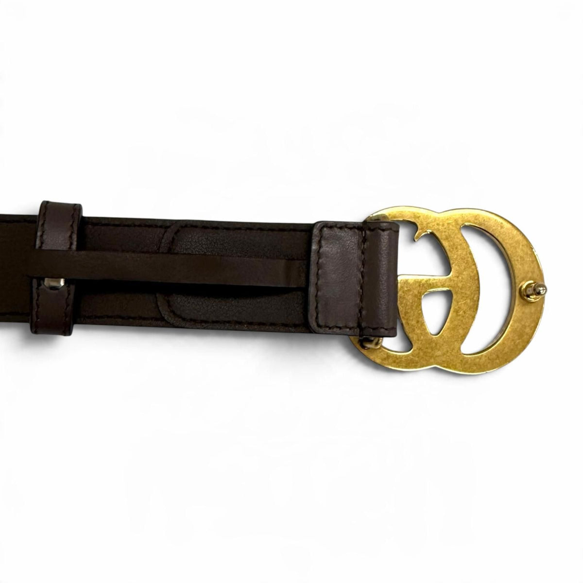 Gucci GG Supreme Canvas Logo Buckle Leather Belt Beige Brown Gold — view 5
