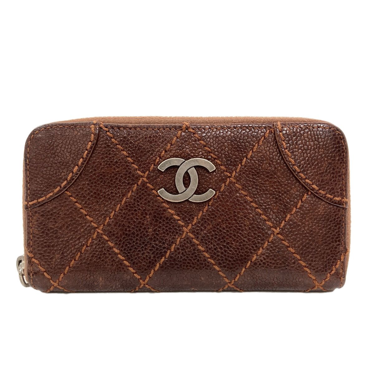 Chanel CC Logo Silver Card Case Caviar Leather