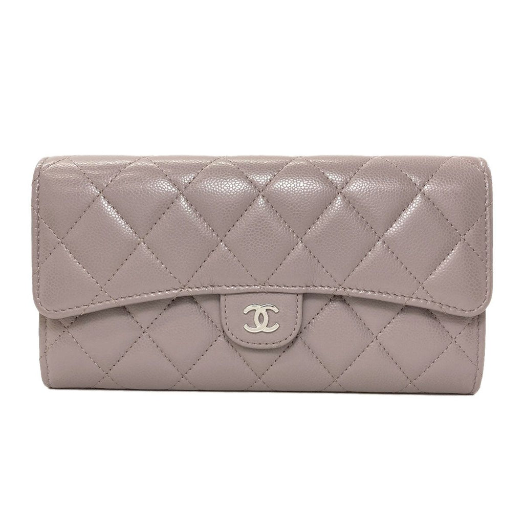 Chanel Quilted Classic Long Silver Wallet Grained Calfskin