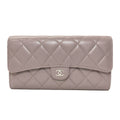 Chanel Quilted Classic Long Silver Wallet Grained Calfskin