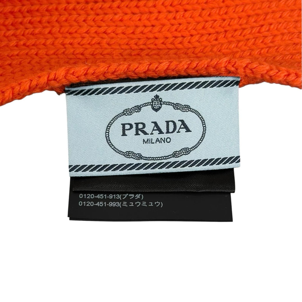 Prada Wool 100% Logo Patch Scarf Shawl Orange — view 6