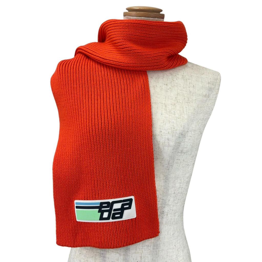 Prada Wool 100% Logo Patch Scarf Shawl Orange — view 2
