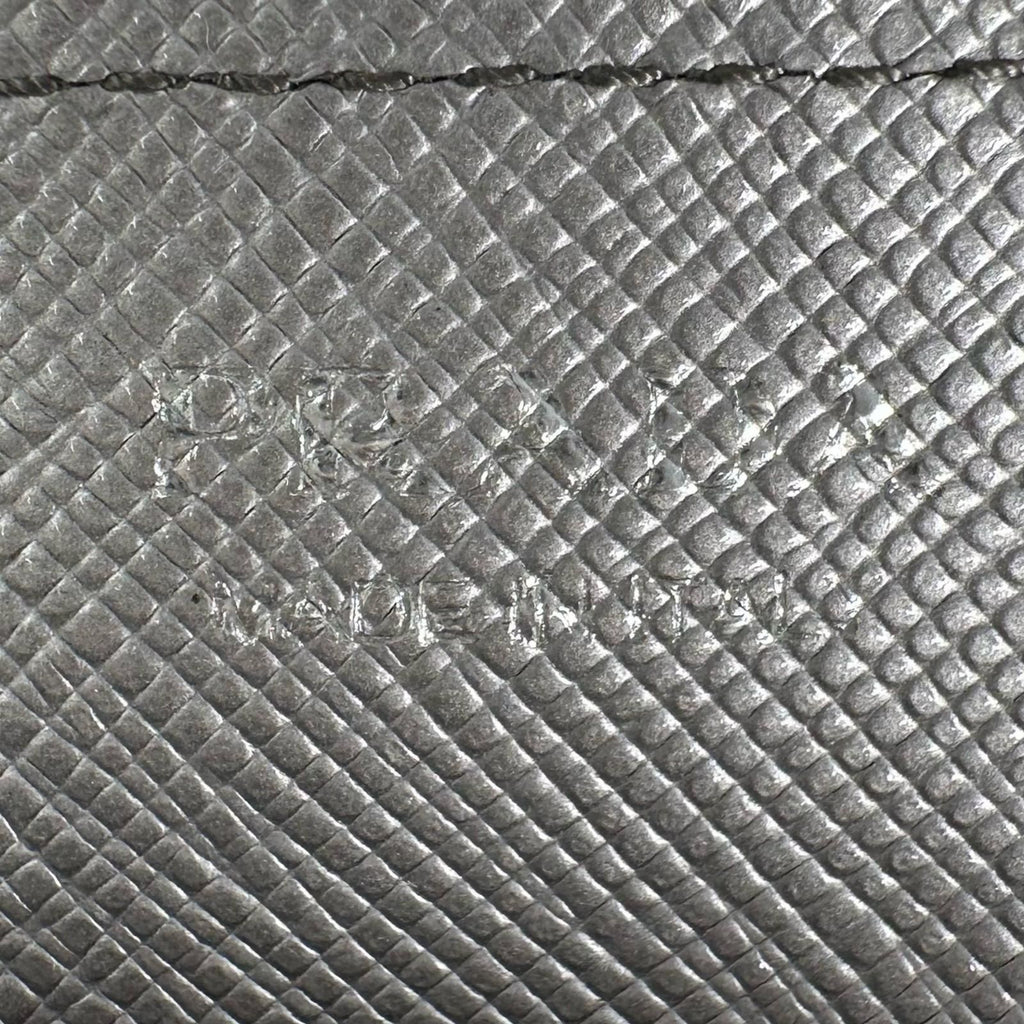Prada Saffiano Leather Triangle Plate Logo Card Case Silver — view 8