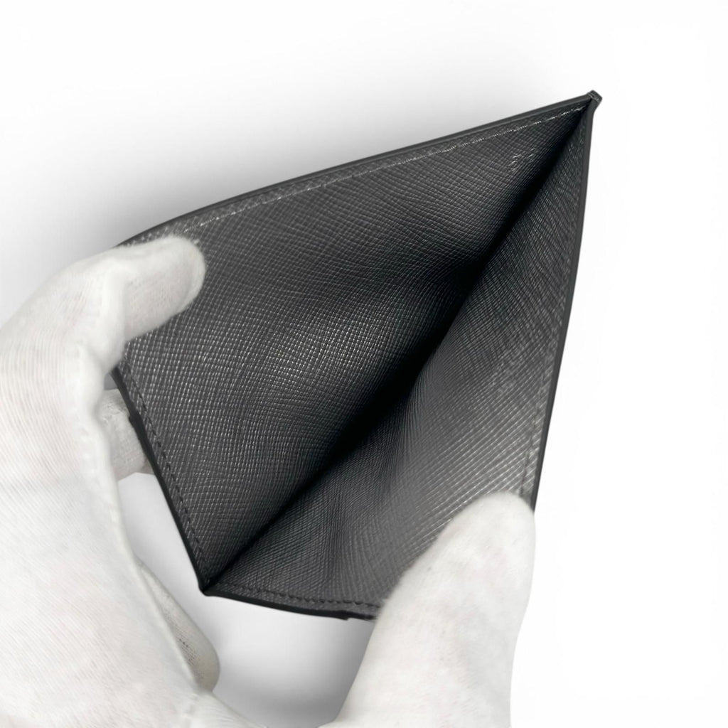Prada Saffiano Leather Triangle Plate Logo Card Case Silver — view 5