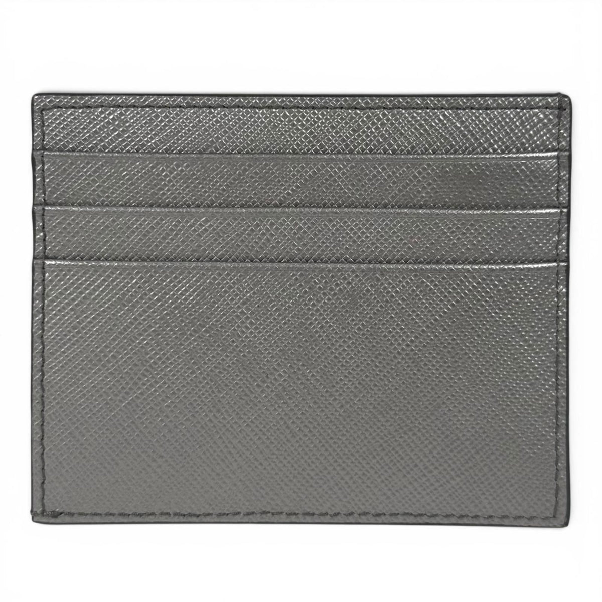 Prada Saffiano Leather Triangle Plate Logo Card Case Silver — view 3