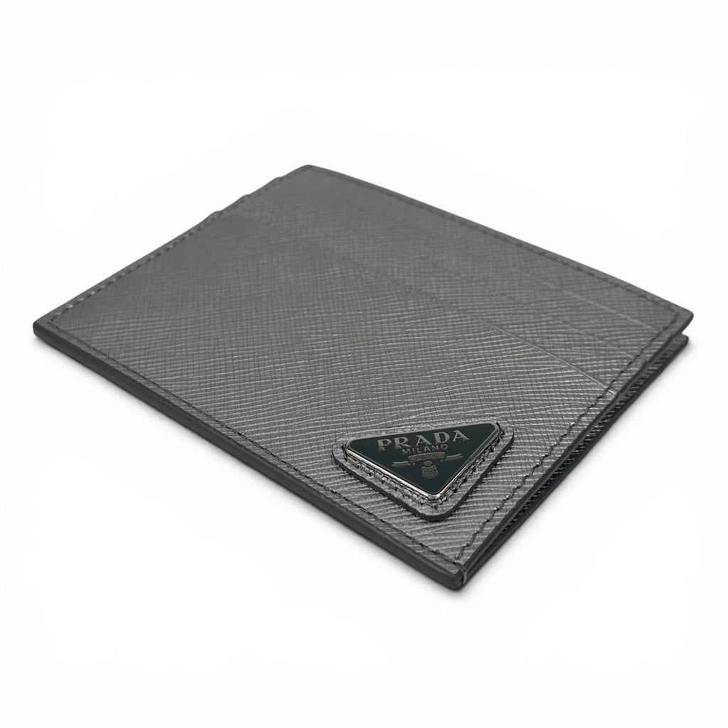 Prada Saffiano Leather Triangle Plate Logo Card Case Silver — view 4