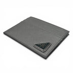 Prada Saffiano Leather Triangle Plate Logo Card Case Silver — view 4
