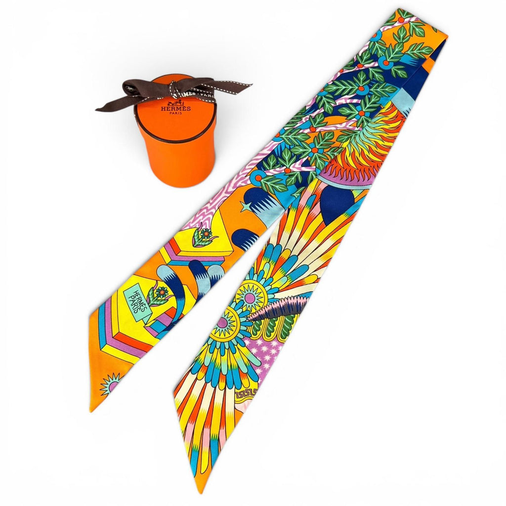 Hermes la Source de Pegase Pegasus Silk 100% Twilly Scarf Multicolor — view 2