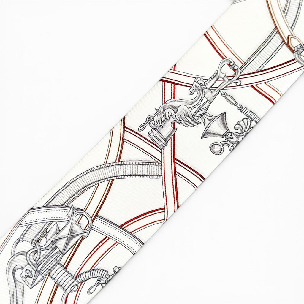 Hermes Twilly Legendary Harness Silk 100% Scarf White Red — view 6