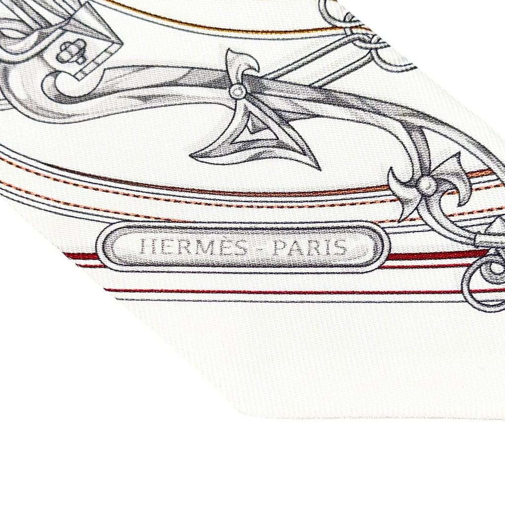 Hermes Twilly Legendary Harness Silk 100% Scarf White Red — view 8