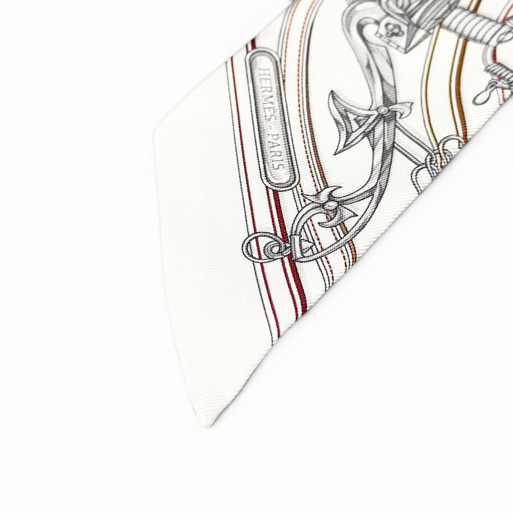 Hermes Twilly Legendary Harness Silk 100% Scarf White Red — view 5