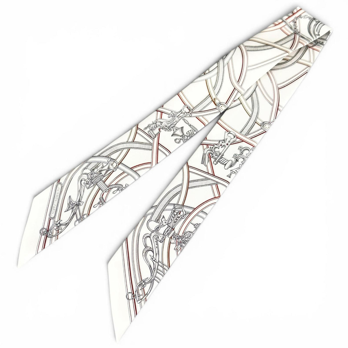 Hermes Twilly Legendary Harness Silk 100% Scarf White Red — view 3