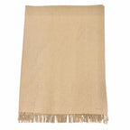 Hermes Cashmere 100% Logo Embroidery Fringe Large Shawl Throw Blanket Beige