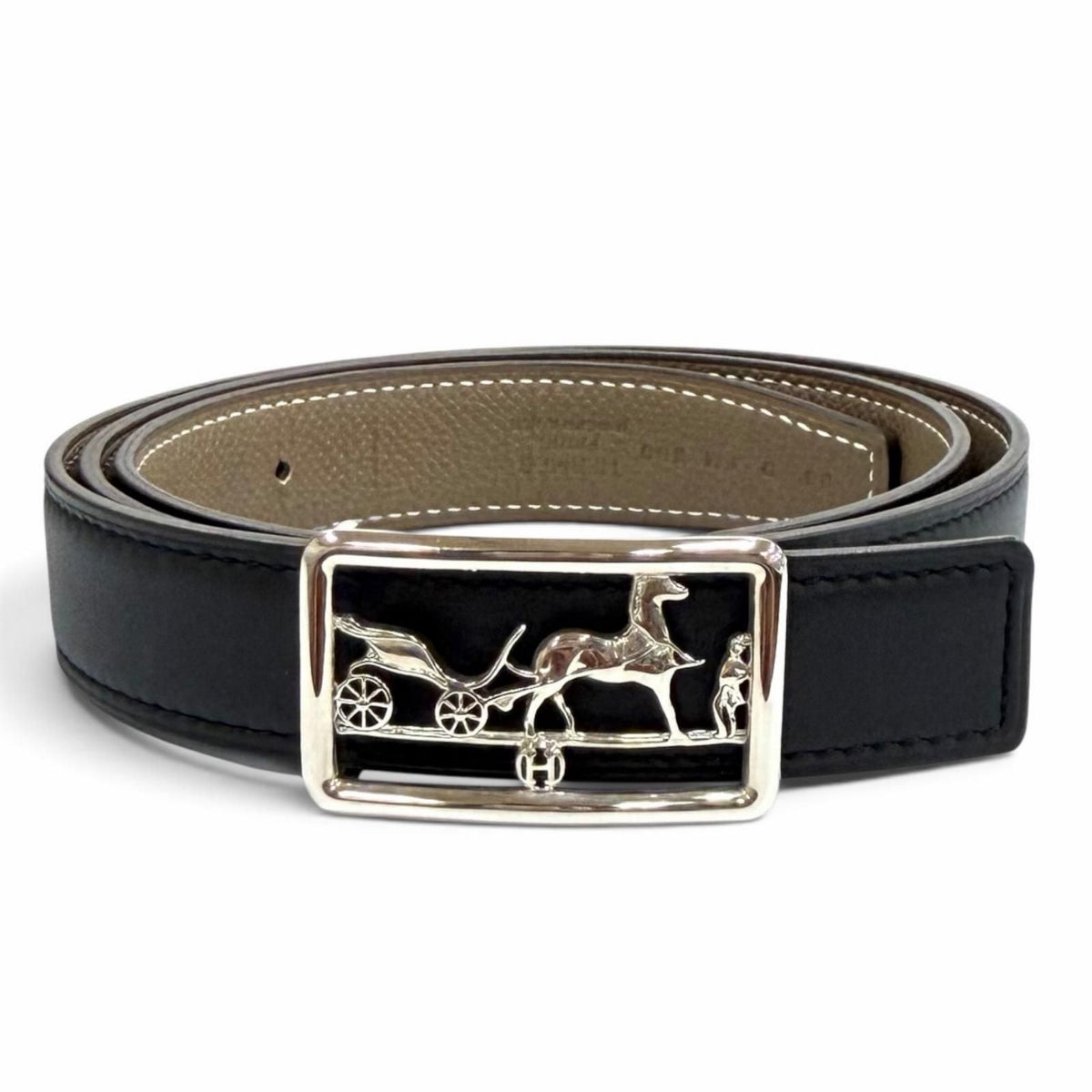 Hermes Swift Veau Black Etoupe Silver Logo Reversible Belt