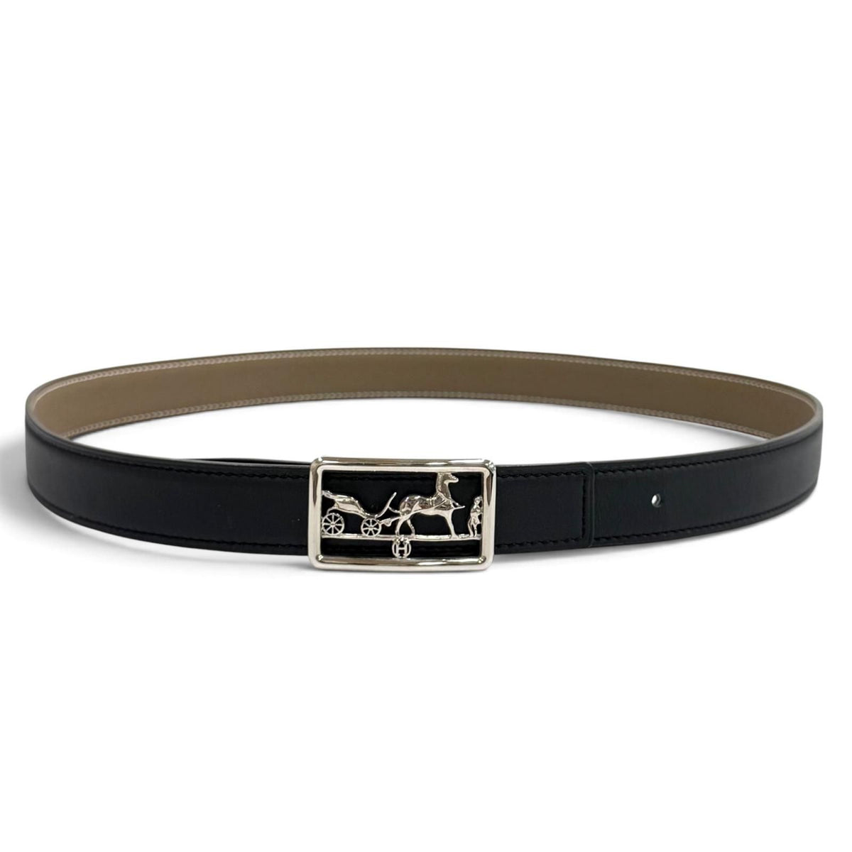 Hermes Swift Veau Black Etoupe Silver Logo Reversible Belt — view 2