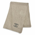 Chanel Cashmere 100% CC Logo Large Shawl Scarf Simple Beige