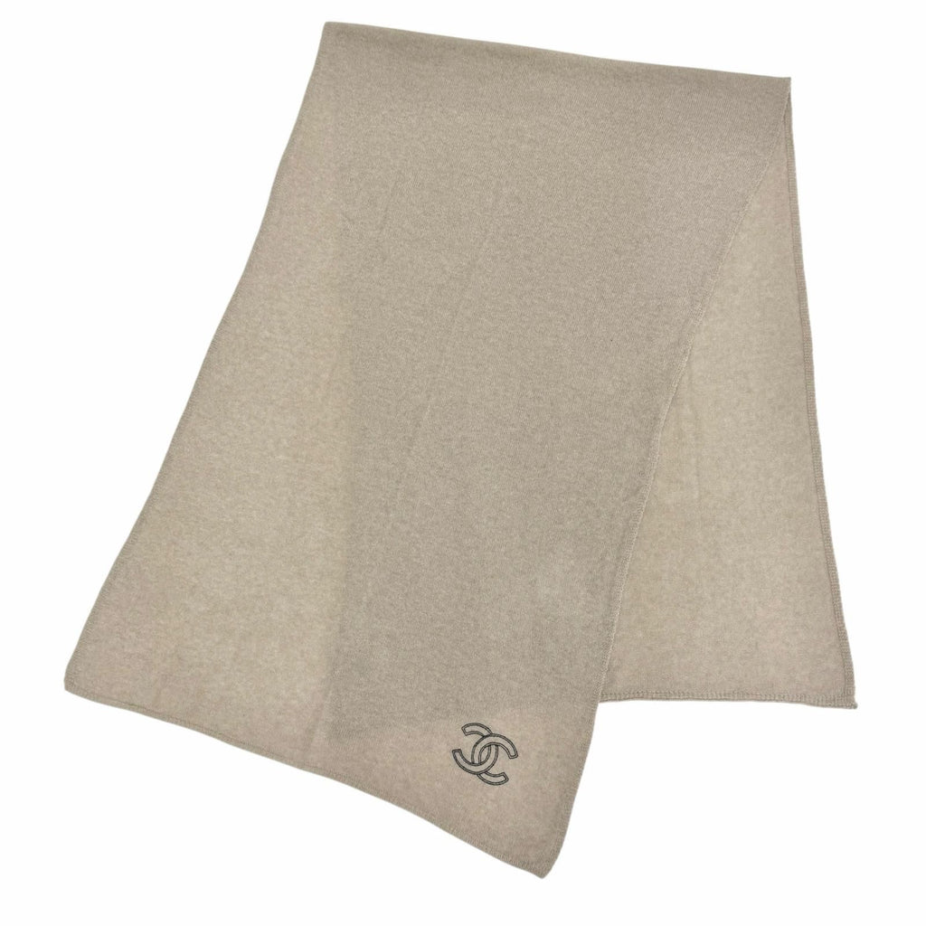 Chanel Cashmere 100% CC Logo Large Shawl Scarf Simple Beige — view 3