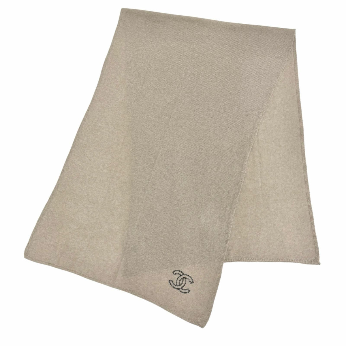 Chanel Cashmere 100% CC Logo Large Shawl Scarf Simple Beige — view 3