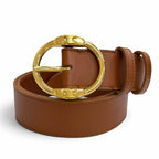 Celine Large Twin Triomphe Vintage Calfskin Leather Belt Brown 75