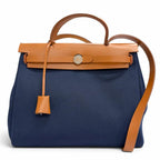 Hermes Herbag Zip 31 PM Toile Hunter Blue Marine Silver 2-Way Handbag — view 3