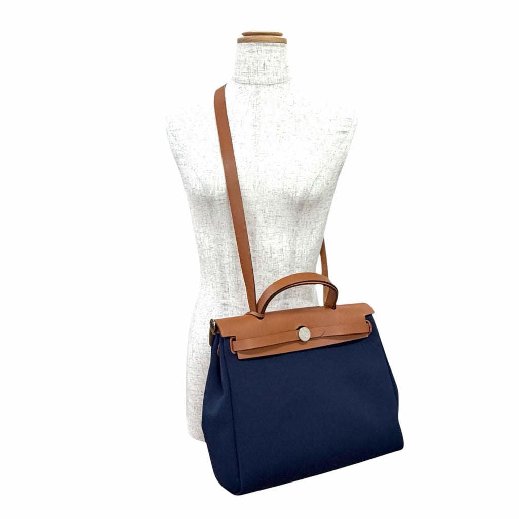 Hermes Herbag Zip 31 PM Toile Hunter Blue Marine Silver 2-Way Handbag — view 2
