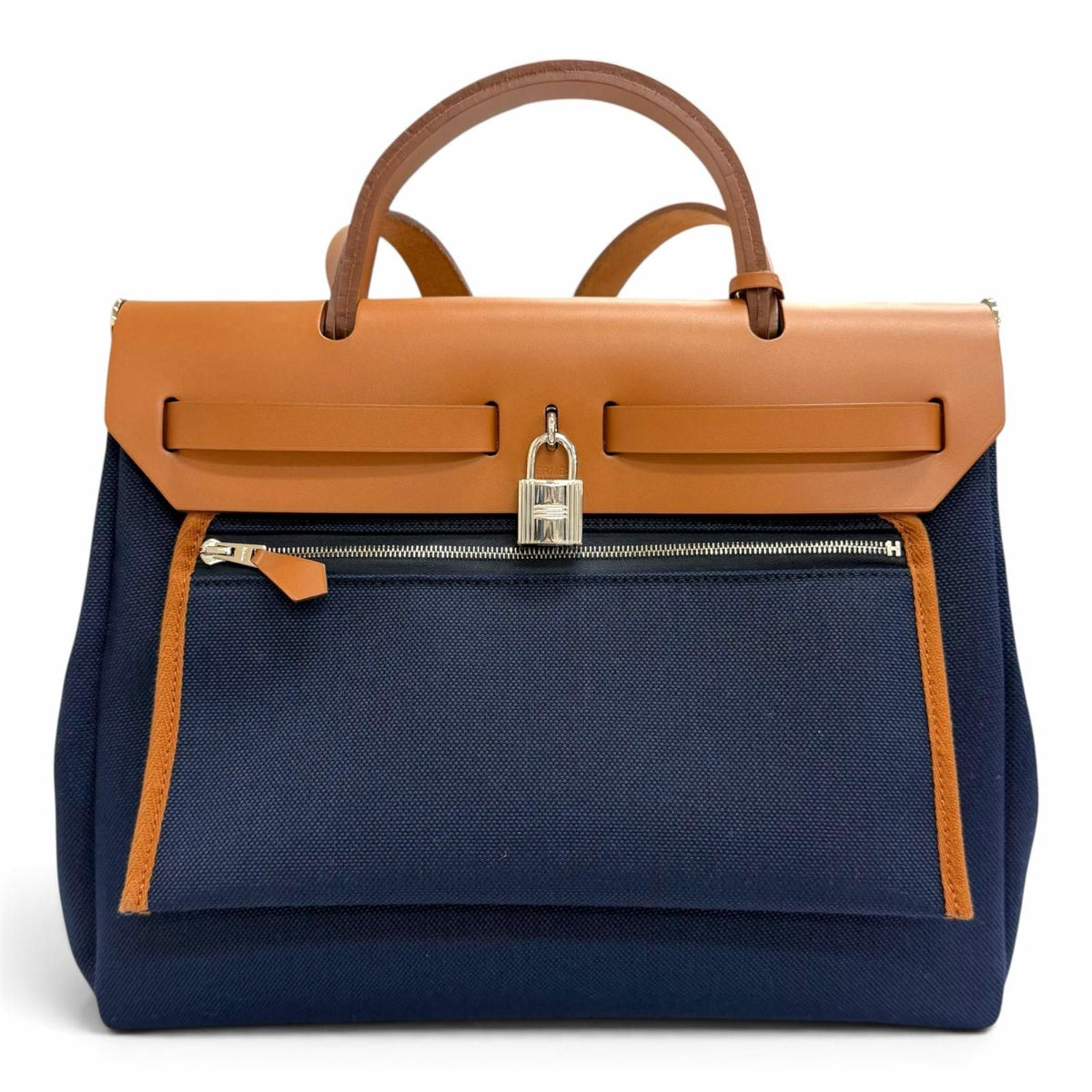 Hermes Herbag Zip 31 PM Toile Hunter Blue Marine Silver 2-Way Handbag — view 4