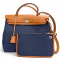 Hermes Herbag Zip 31 PM Toile Hunter Blue Marine Silver 2-Way Handbag