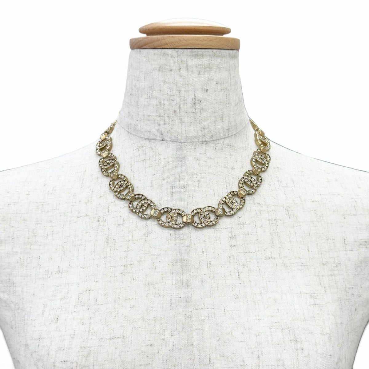 Chanel CC Logo Rhinestone Choker Necklace Gold — view 3