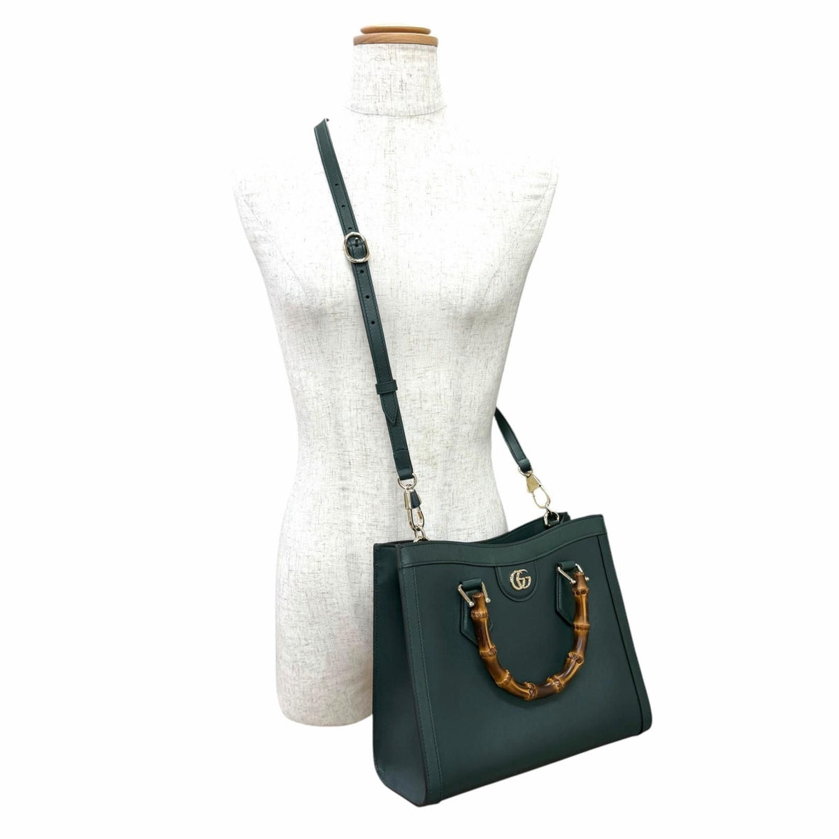 Gucci Diana Medium Tote Bamboo 2-Way Shoulder Bag Dark Green — view 3